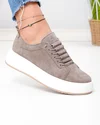 Pantofi casual dama piele naturala intoarsa kaki cu siret elastic F002-530 3