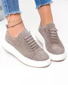 Pantofi casual dama piele naturala intoarsa kaki cu siret elastic F002-530 1