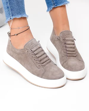 Pantofi Casual - Pantofi casual dama piele naturala intoarsa kaki cu siret elastic F002-530