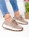 Pantofi casual dama piele naturala intoarsa kaki cu talpa bej F002-661 2