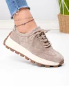 Pantofi casual dama piele naturala intoarsa kaki cu talpa bej F002-661 3