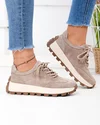 Pantofi casual dama piele naturala intoarsa kaki cu talpa bej F002-661 1
