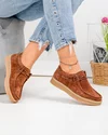 Pantofi casual dama piele naturala intoarsa maro cu inchidere siret elastic F002-516 3