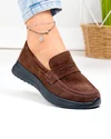 Pantofi casual dama piele naturala intoarsa maro cu inchidere slip-on T-2810 2