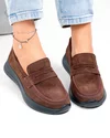 Pantofi casual dama piele naturala intoarsa maro cu inchidere slip-on T-2810 3