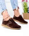 Pantofi casual dama piele naturala intoarsa maro cu print leopard F002-654 2