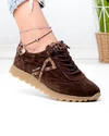Pantofi casual dama piele naturala intoarsa maro cu print leopard F002-654 1