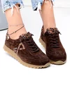 Pantofi casual dama piele naturala intoarsa maro cu print leopard F002-654 3