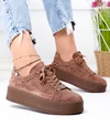 Pantofi casual dama piele naturala intoarsa maro cu talpa groasa F005-030 2