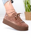 Pantofi casual dama piele naturala intoarsa maro cu talpa groasa F005-030 1