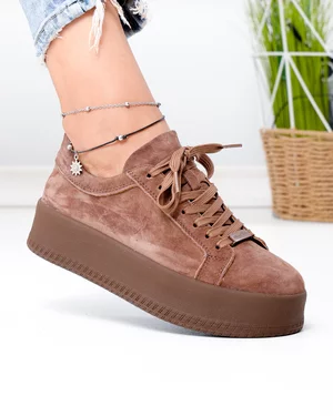 Pantofi Casual - Pantofi casual dama piele naturala intoarsa maro cu talpa groasa F005-030