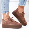 Pantofi casual dama piele naturala intoarsa maro cu talpa groasa F005-030 4
