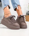 Pantofi casual dama piele naturala intoarsa maro cu varf rotund si inchidere sireturi F002-444 6