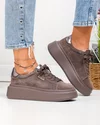 Pantofi casual dama piele naturala intoarsa maro cu varf rotund si inchidere sireturi F002-444 5