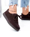Pantofi casual dama piele naturala intoarsa maro cu varf rotund T-2646 1