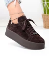 Pantofi casual dama piele naturala intoarsa maro inchis cu inchidere sireturi F005-030 3