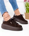Pantofi casual dama piele naturala intoarsa maro inchis cu talpa groasa si varf rotund F002-444 2