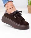 Pantofi casual dama piele naturala intoarsa maro inchis cu talpa groasa si varf rotund F002-444 3