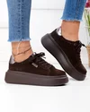 Pantofi casual dama piele naturala intoarsa maro inchis cu talpa groasa si varf rotund F002-444 4