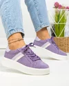 Pantofi casual dama piele naturala intoarsa mov cu inchidere sireturi F001-729 3