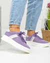 Pantofi casual dama piele naturala intoarsa mov cu inchidere sireturi F001-729 1