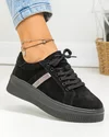 Pantofi casual dama piele naturala intoarsa negri captusiti cu insertie argintie F001-729 3