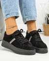 Pantofi casual dama piele naturala intoarsa negri captusiti cu insertie argintie F001-729 4