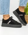 Pantofi casual dama piele naturala intoarsa negri captusiti cu insertie argintie F001-729 1