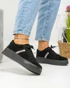 Pantofi casual dama piele naturala intoarsa negri captusiti cu insertie argintie F001-729 5