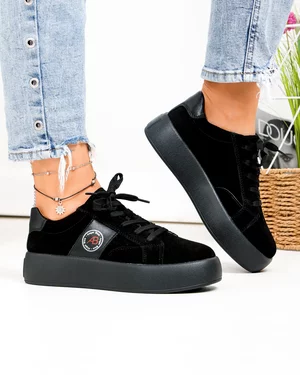 Pantofi Casual - Pantofi casual dama piele naturala intoarsa negri captusiti F001-879