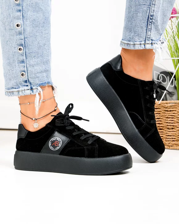 Pantofi Casual - Pantofi casual dama piele naturala intoarsa negri captusiti F001-879