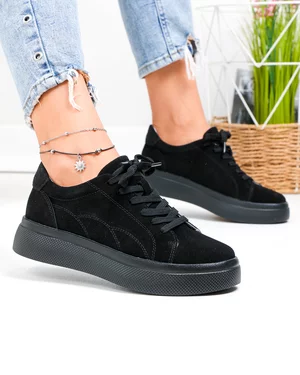 Pantofi casual dama piele naturala intoarsa negri captusiti F002-408