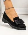 Pantofi casual dama piele naturala intoarsa negri cu fundita aplicata PC810 1