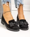 Pantofi casual dama piele naturala intoarsa negri cu fundita aplicata PC810 3