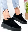 Pantofi casual dama piele naturala intoarsa negri cu inchidere sireturi F001-924 1