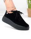 Pantofi casual dama piele naturala intoarsa negri cu inchidere sireturi F001-924 2
