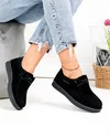 Pantofi casual dama piele naturala intoarsa negri cu inchidere sireturi F002-516 4