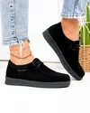 Pantofi casual dama piele naturala intoarsa negri cu inchidere sireturi F002-516 1