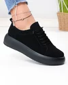 Pantofi casual dama piele naturala intoarsa negri cu inchidere sireturi F002-530 3