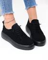 Pantofi casual dama piele naturala intoarsa negri cu inchidere sireturi F002-530 4