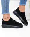 Pantofi casual dama piele naturala intoarsa negri cu inchidere sireturi F002-530 1