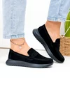Pantofi casual dama piele naturala intoarsa negri cu inchidere slip-on T-2810 4