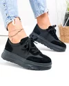Pantofi casual dama piele naturala intoarsa negri cu material sintetic G10-A03-1 1