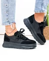 Pantofi casual dama piele naturala intoarsa negri cu material sintetic G10-A03-1 2