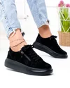 Pantofi casual dama piele naturala intoarsa negri cu sireturi si fermoar lateral F002-651 2