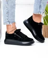 Pantofi casual dama piele naturala intoarsa negri cu sireturi si fermoar lateral F002-651 5
