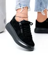 Pantofi casual dama piele naturala intoarsa negri cu sireturi si fermoar lateral F002-651 1