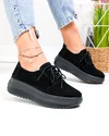 Pantofi casual dama piele naturala intoarsa negri cu talpa groasa si inchidere sireturi T6055 4