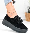 Pantofi casual dama piele naturala intoarsa negri cu talpa groasa si inchidere sireturi T6055 2