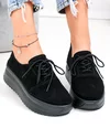 Pantofi casual dama piele naturala intoarsa negri cu talpa groasa si inchidere sireturi T6055 3